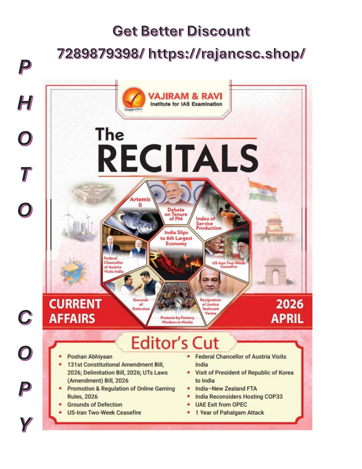 Vajiram & Ravi 'The Recitals' 6 Months Combo (Jan to June 2026) | Monthly Current Affairs with Editor's Cut for UPSC Civil Services Exam [Photocopy Material]