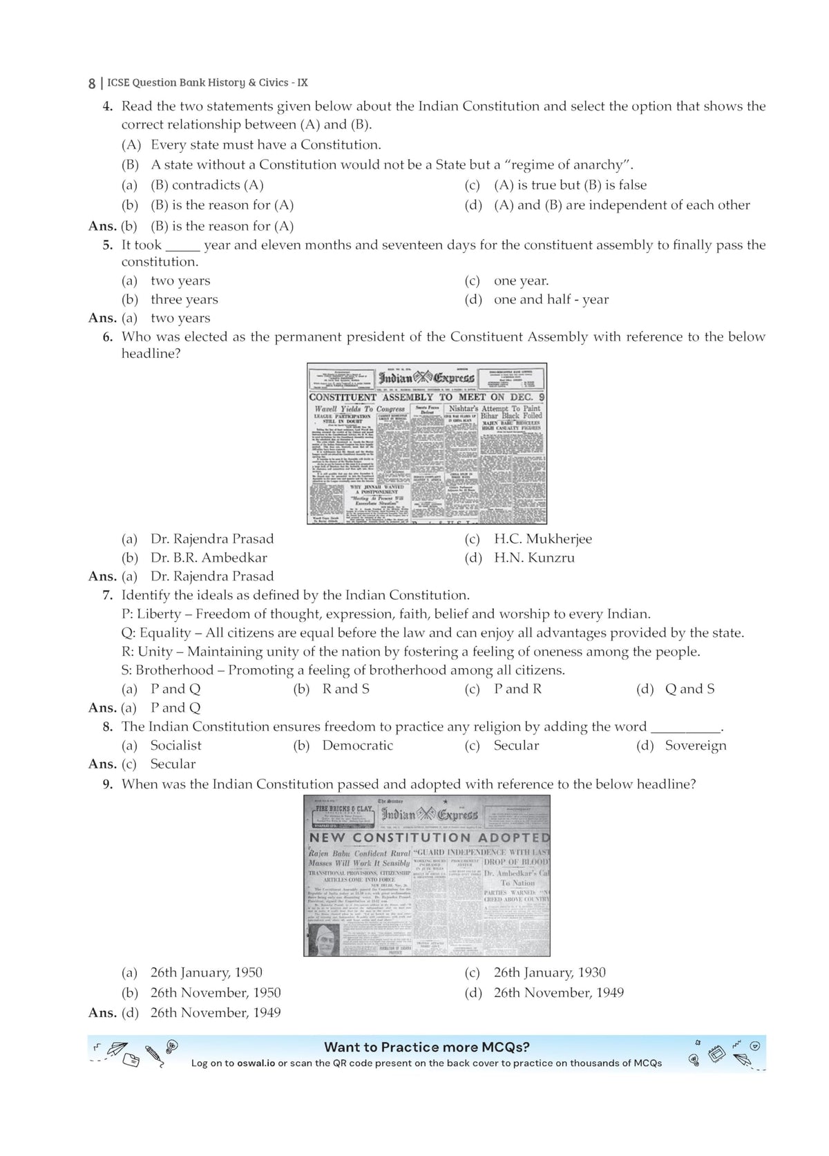 Gurukul by Oswal ICSE Class 9 History & Civics Most Likely Question Bank for 2027 Exam | Chapterwise & Categorywise Questions, Competency-Based Practice, New Pattern Questions, MCQ Explanations