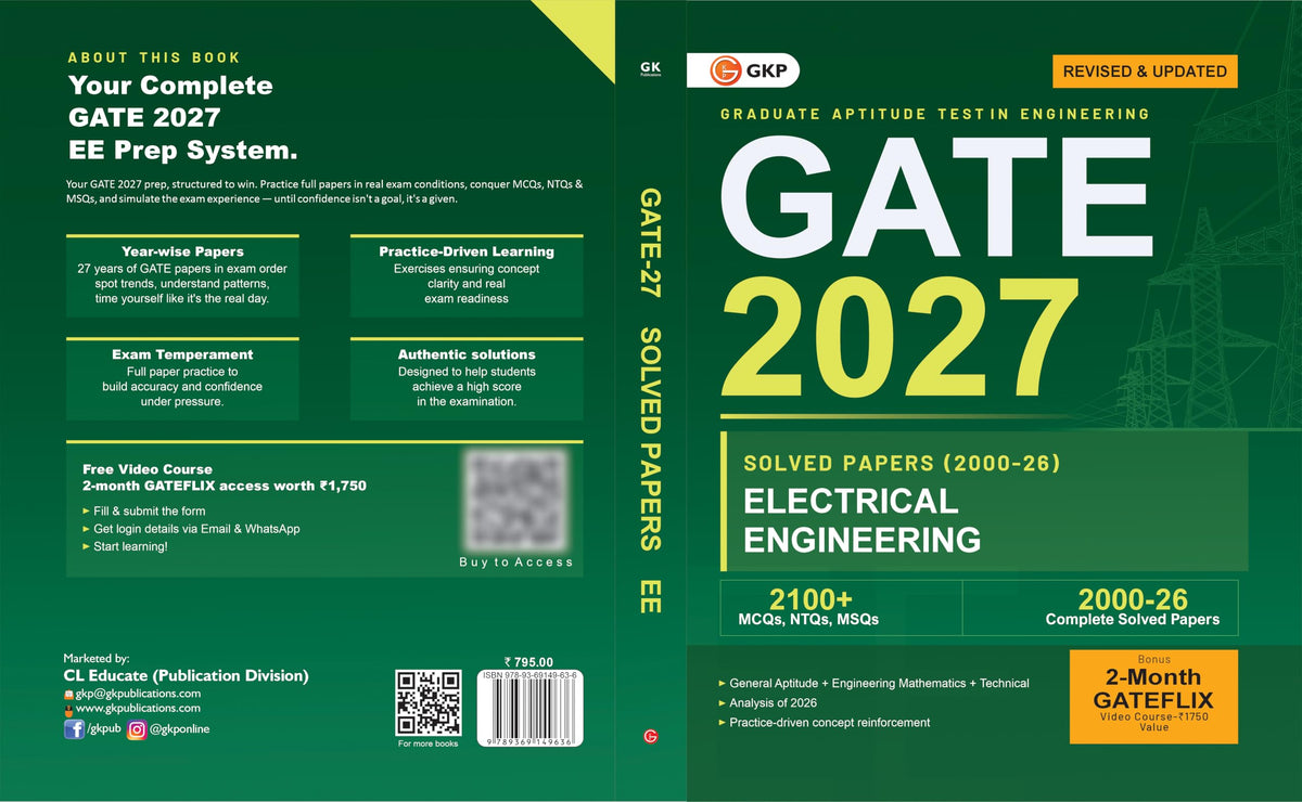 GATE EE 2027 : Electrical Engineering Year-wise Solved Papers 2000–2026 | 27 Years' Previous Year Papers & Answer Key | 2100+ MCQs, NTQs & MSQs | GATE EE PYQ Exam Prep