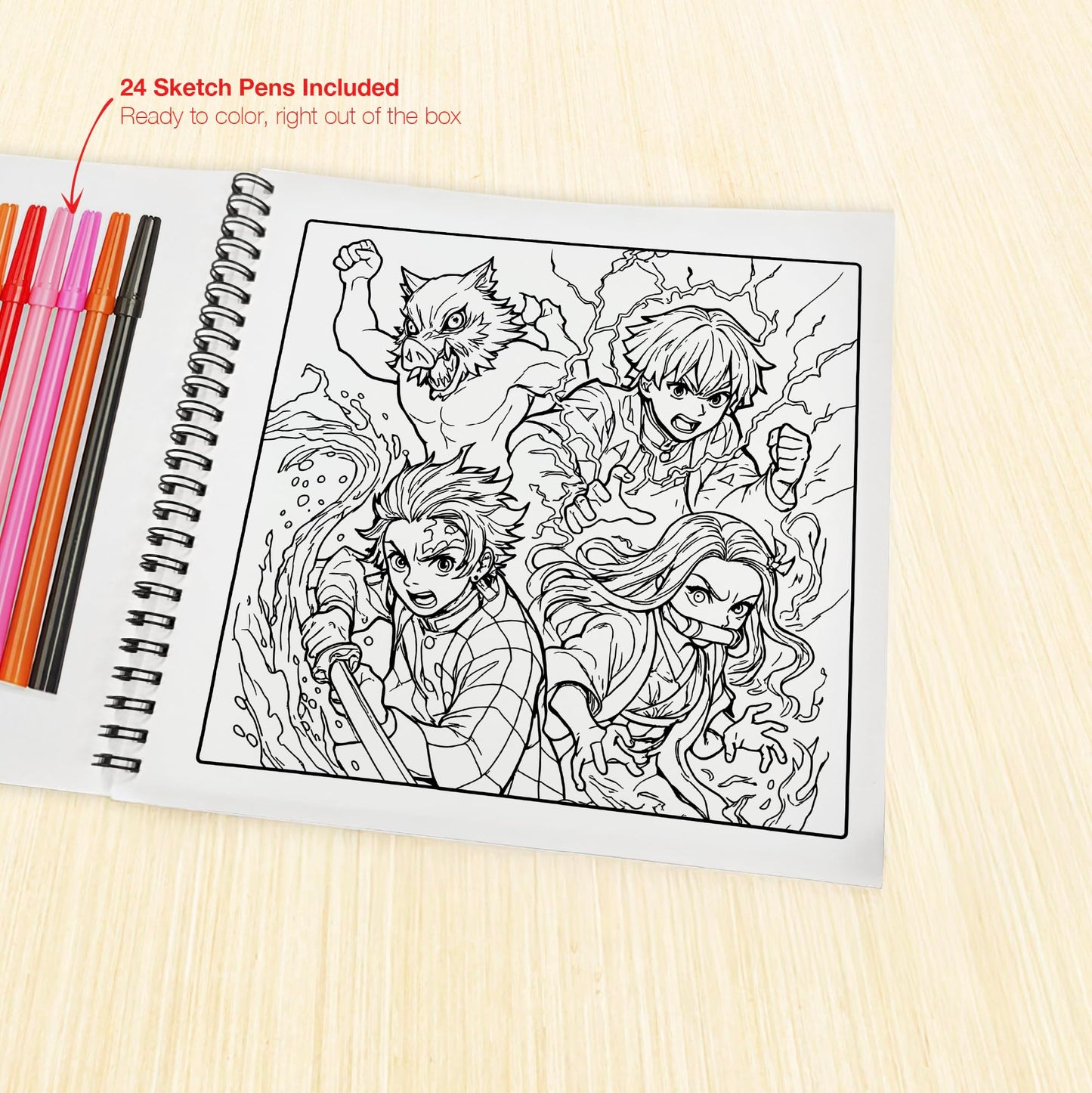 The Crafthives Anime Coloring Book Volume 2 | 24 Detailed Anime Designs with 24 Sketch Pens | Smooth Thick Pages | Spiral Bound Hard Cover Coloring Book for Kids Teens Adults