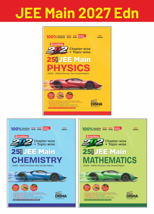 Disha Combo (3 Books) Errorless 202 Physics,Chemistry & Mathematics Chapter-wise & Topic-wise 25 Year JEE Mains Previous Year Solved Papers (2026 - 2002) 10th Edn