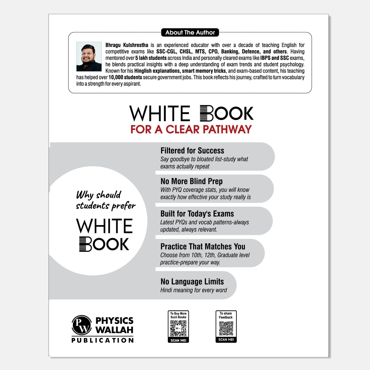PW White Book of English Vocabulary June 2025 Edition By Bhragu Sir For SSC CGL, CHSL, MTS, CPO, GD, Banking, Defence, Teaching & Other Competitive Exams (Bilingual) [Paperback] Bhragu Kulshrestha