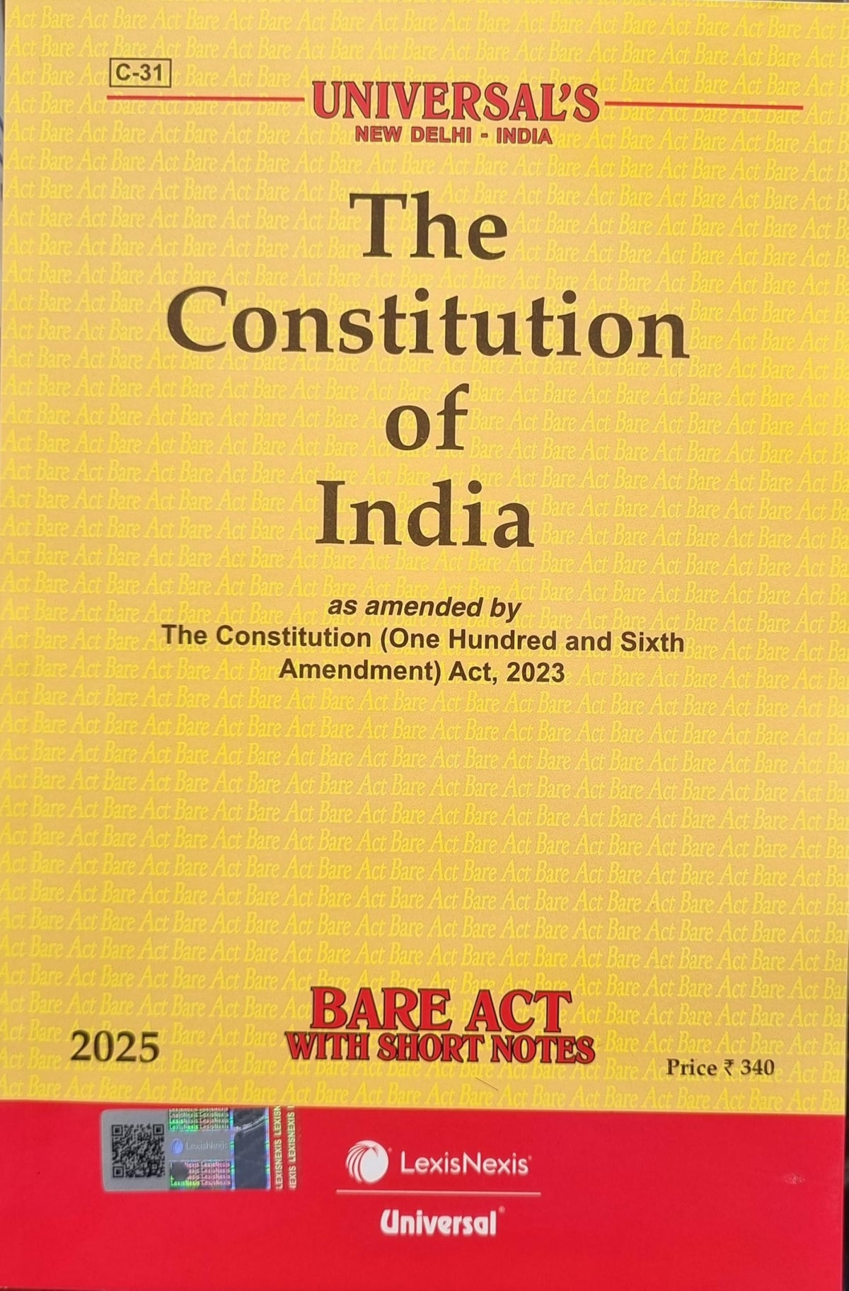 The Constitution of India, Bare Act 2025 with Short Notes | Universal's |