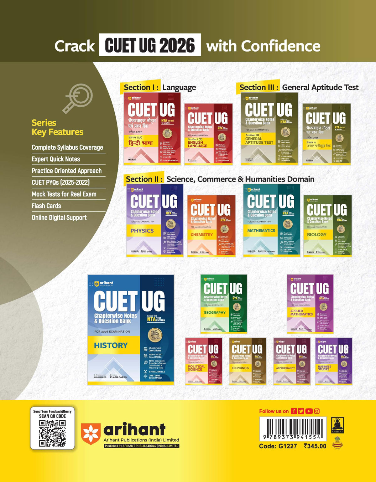 Arihant CUET UG 2026 General Aptitude Test (Section III) Chapterwise Notes & Question Bank | Based on NTA Test Pattern | 1000+ MCQs, Quick Revision ... Qs | CUET 2025 Solved Paper & Online Support
