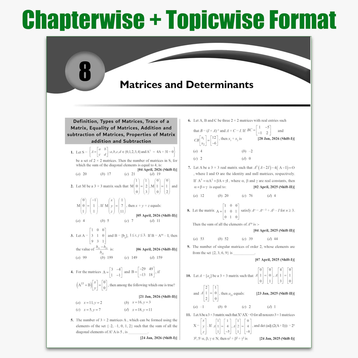 PW JEE Main 8 Years (2019 - 2026) PYQs Mathematics Chapterwise and Topicwise | All 162 Sets Previous Years Solved Papers For JEE Main 2027 Exams | Concentrate on Relevance