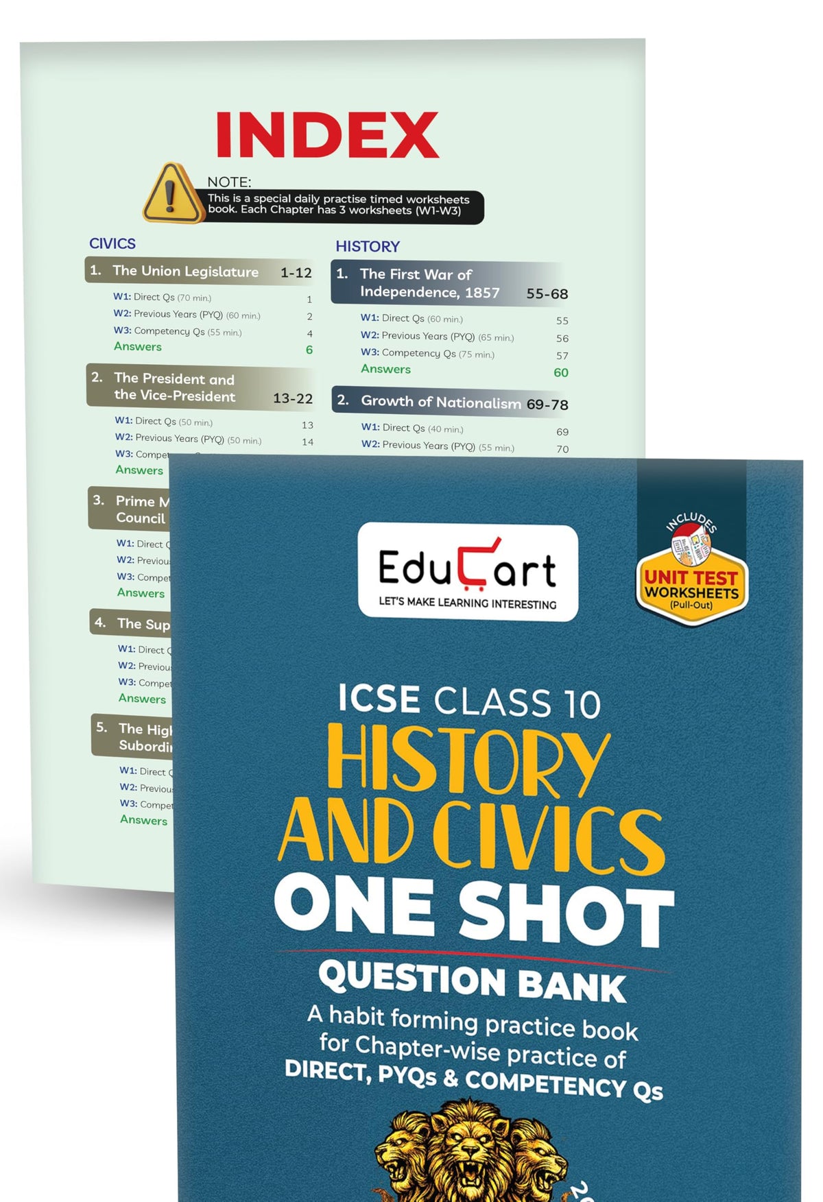 Educart ICSE Class 10 One Shot Question Bank 2027 (Set of 8 Books) | Physics, Chemistry, Maths, Biology, English 1 & 2, Geography, History & Civics | 2026–27 Exam
