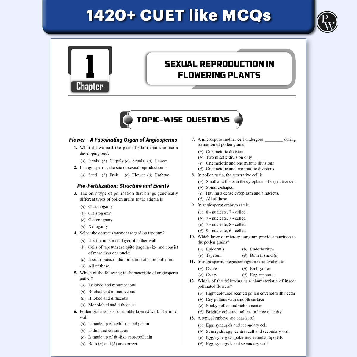 PW CUET UG Entrance Exam Books 2026 – Biology | Chapterwise & Topicwise MCQs Question Bank | Theory + Exercises | CUET UG PYQ (2025–2022) | Mock Tests | Latest NTA Pattern