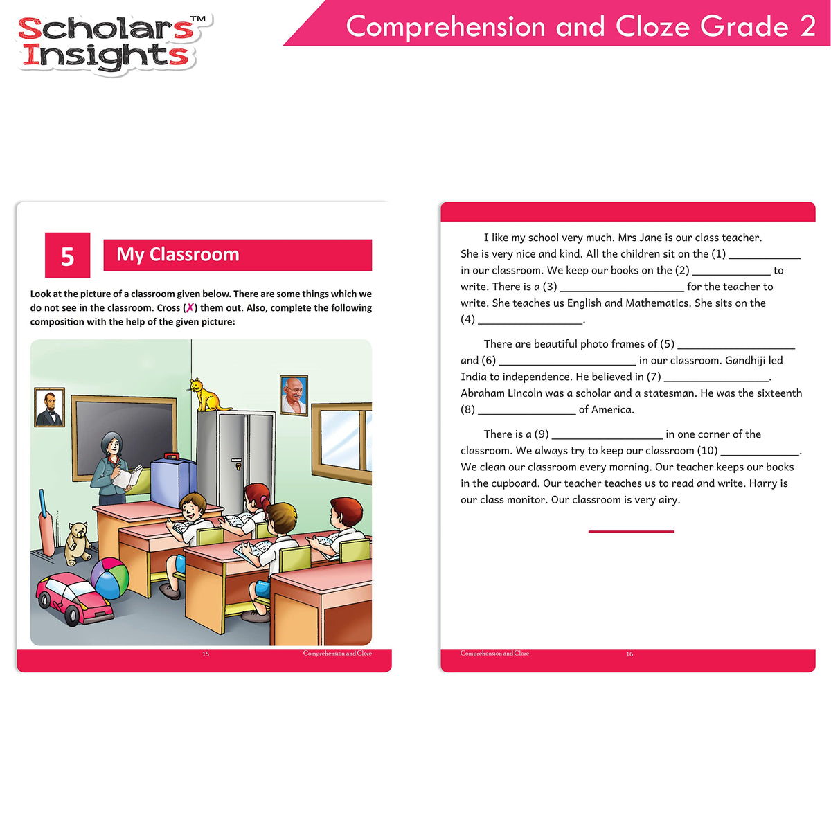 Scholars Insights Comprehension and Cloze Grade 2 - Enrichment Exercises for Reading, Comprehension, Vocabulary, and Grammar Skill Development with Self-Assessment Sheets