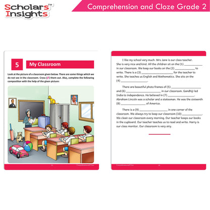 Scholars Insights Comprehension and Cloze Grade 2 - Enrichment Exercises for Reading, Comprehension, Vocabulary, and Grammar Skill Development with Self-Assessment Sheets