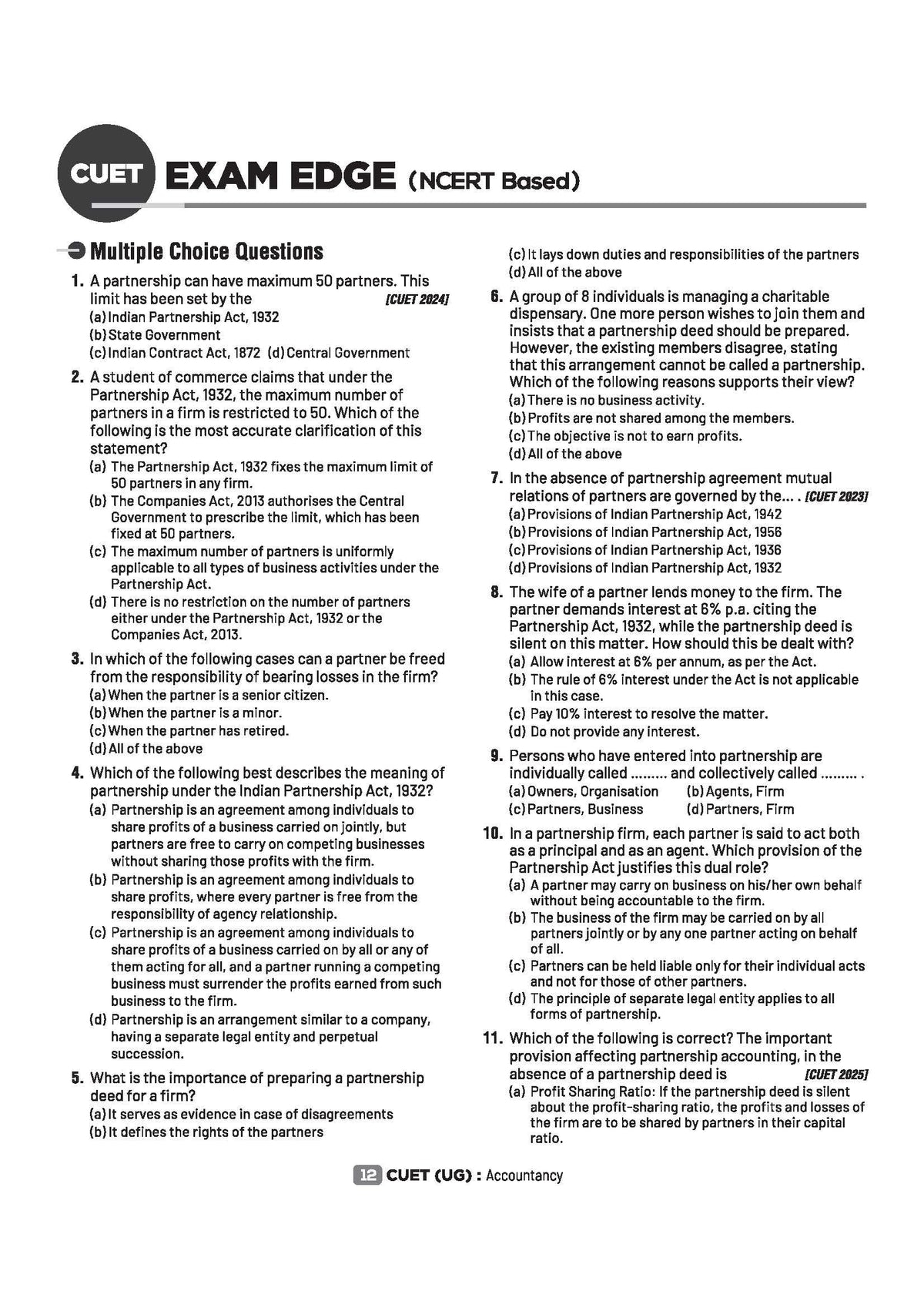 Arihant CUET UG Accountancy Chapterwise Notes & Question Bank 2026 | Based on Latest NTA Pattern | Chapterwise Quick Notes, NCERT Based MCQs, Case & ... + CUET 2025 Solved Paper | English Medium
