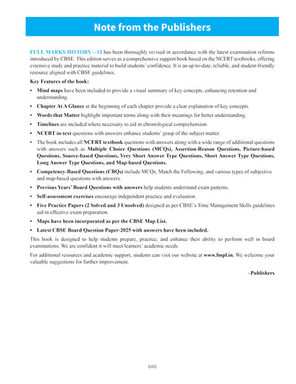 Full Marks History Complete Study Material Class 12 | Based on Themes in Indian History-I, Themes in Indian History-II, Themes in Indian History-III | Includes Chapterwise Summary, Solved Q/A, Practice Papers and More