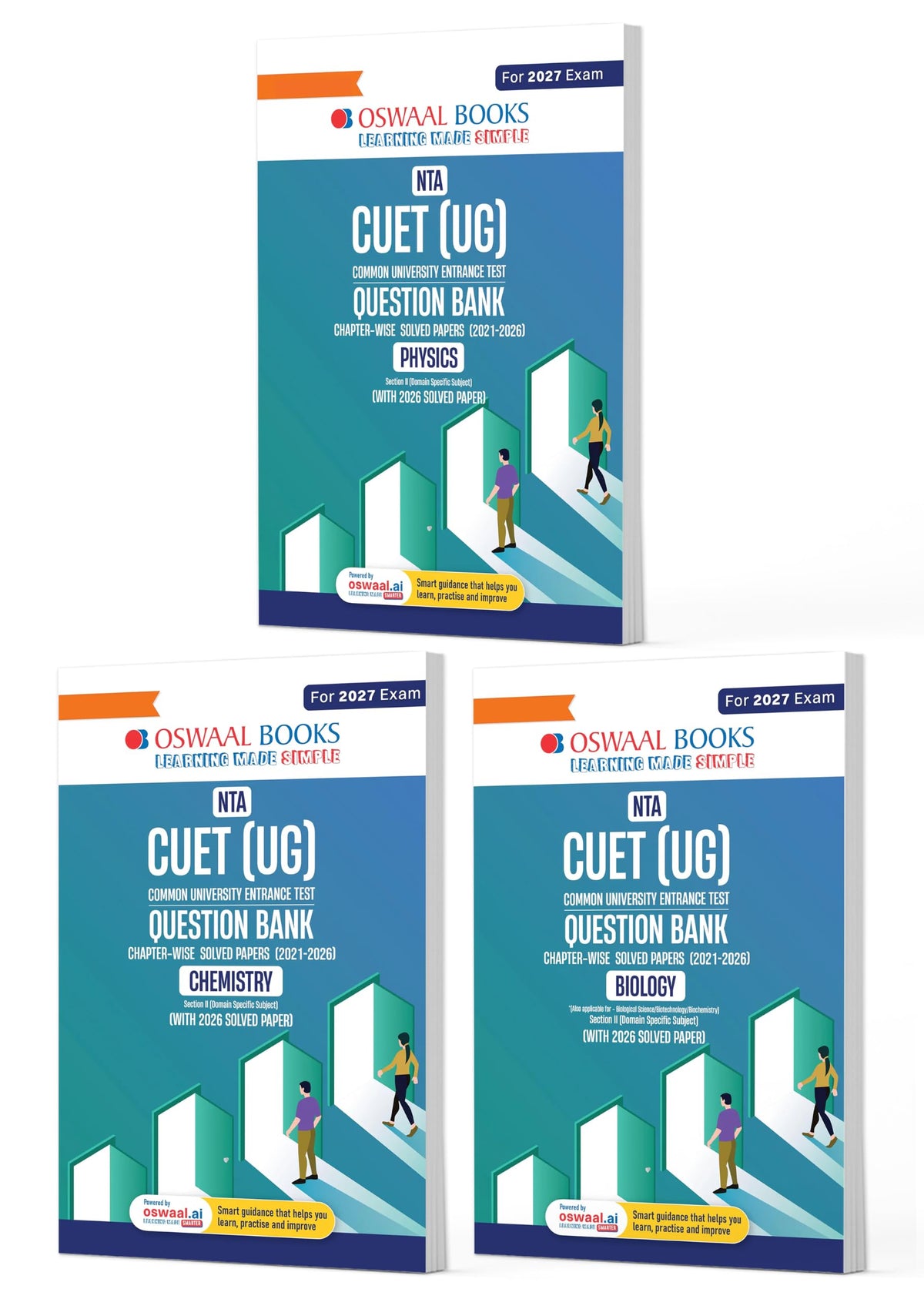 Oswaal NTA CUET (UG) Chapter-wise Solved Papers Question Bank | Physics, Chemistry & Biology | Set of 3 Books | With Solved Paper 2026 | For 2027 Exam | With Oswaal AI