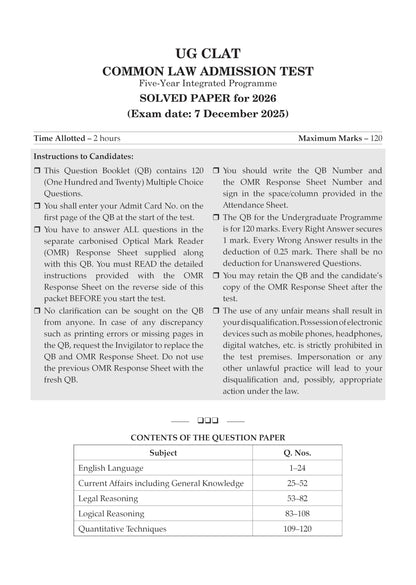Oswaal CLAT (UG) & AILET | Year-wise | 10 Previous Solved Papers | (2021-2026) | For 2027 Admission Test