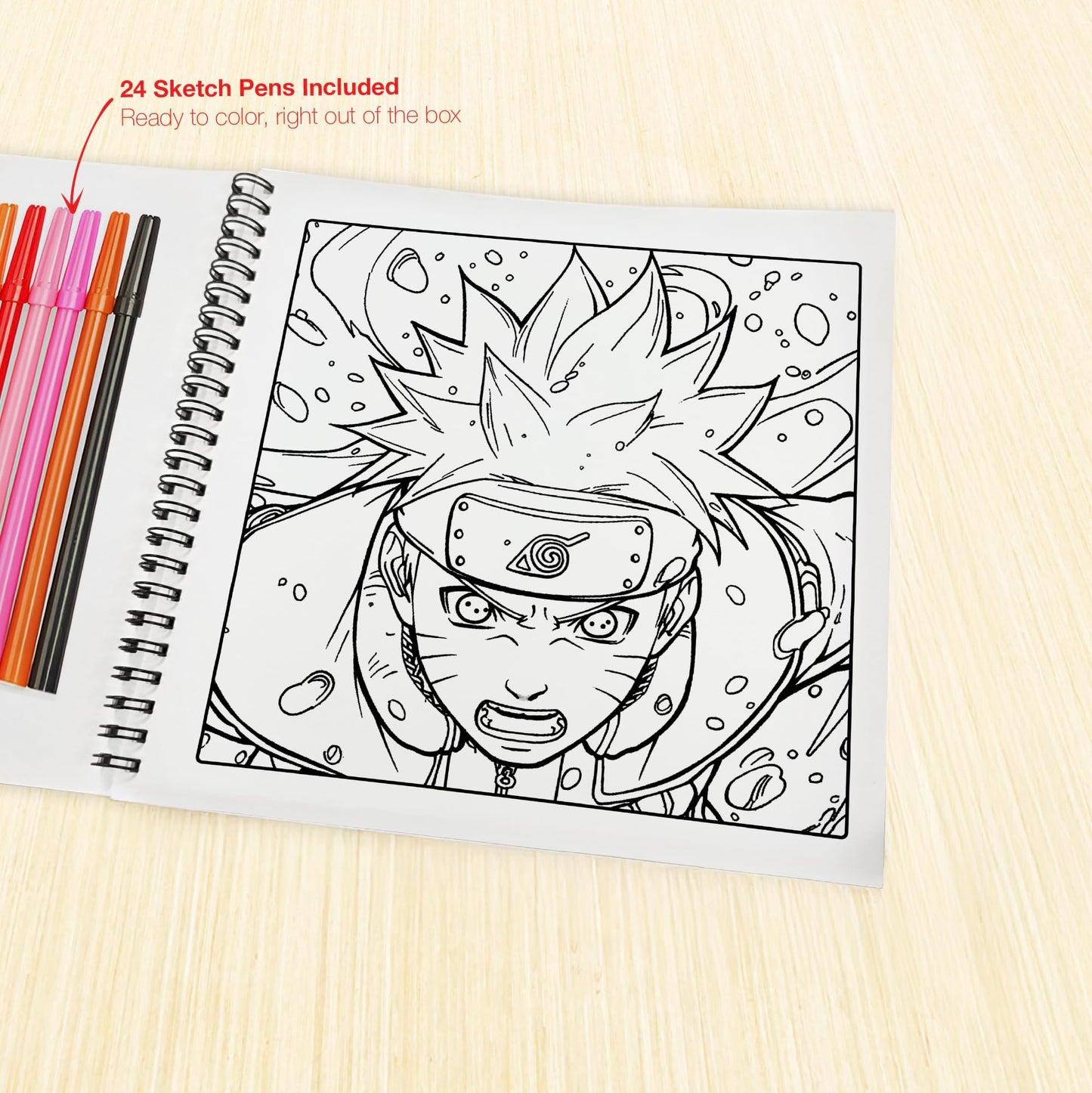 The Crafthives Anime Coloring Book Volume 4 | 24 Anime Character Designs + 24 Sketch Pens | Spiral Bound Hard Cover | 170 GSM Thick Pages | Manga Style Coloring Book for Beginners