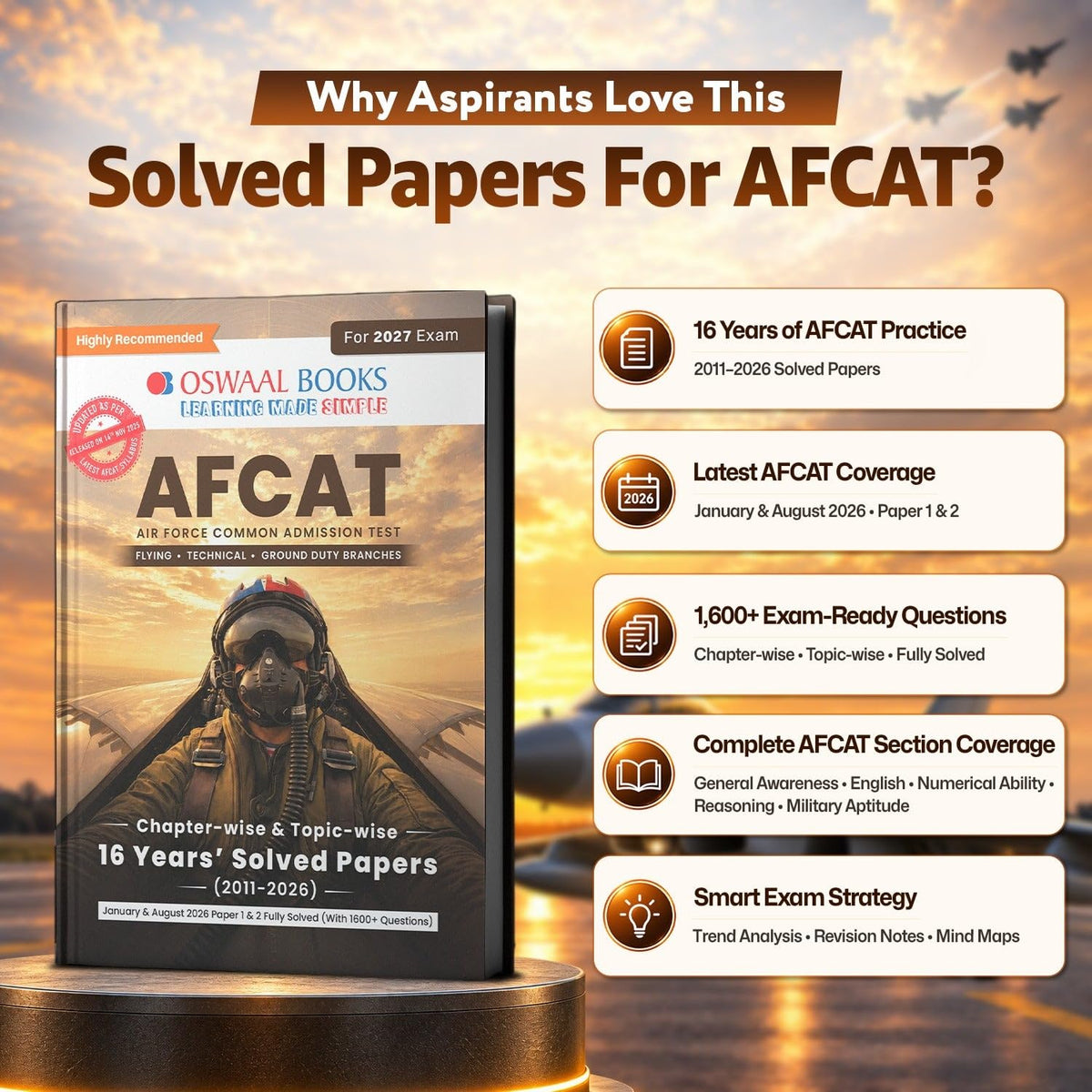Oswaal AFCAT 16 Years’ Chapter-wise & Topic-wise Solved Papers | Flying, Technical & Ground Duty Branches |PYQs (2011–2026) with Latest Solved Paper |For 2027 Exam |With Oswaal AI