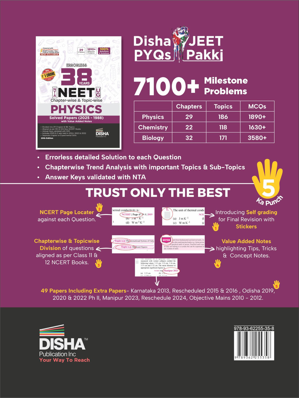 Disha Errorless 38 Years NTA NEET (UG) Chapter-wise & Topic-wise Physics PYQ (2025 - 1988) Book 20th Edition | Solved Papers | New NCERT Syllabus | Errorless Physics NEET 2026 | Value Added Notes