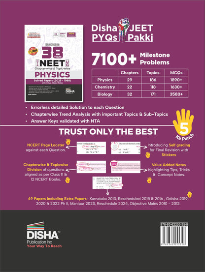 Disha Errorless 38 Years NTA NEET (UG) Chapter-wise & Topic-wise Physics PYQ (2025 - 1988) Book 20th Edition | Solved Papers | New NCERT Syllabus | Errorless Physics NEET 2026 | Value Added Notes