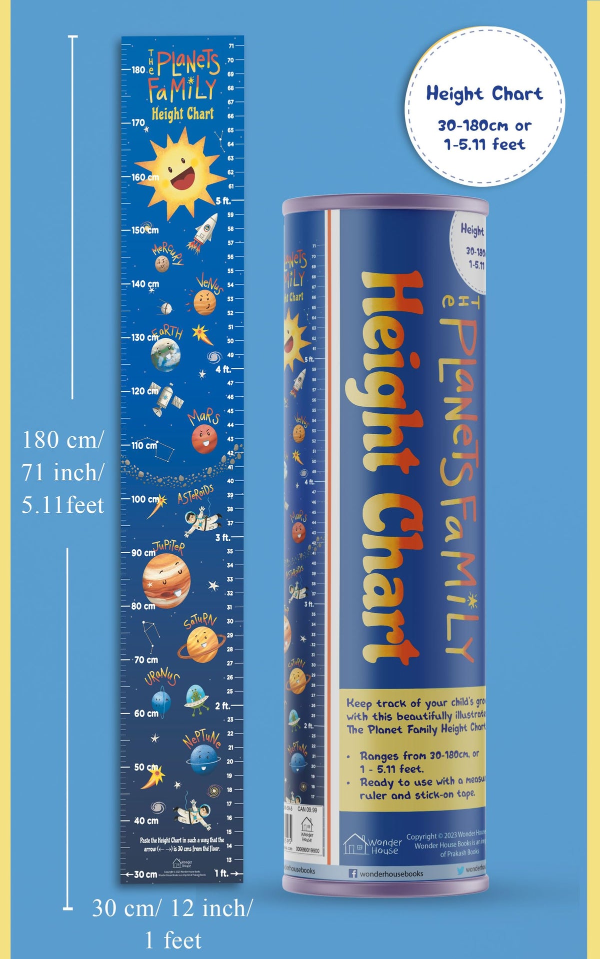 The Planets Family Height Chart (Kids' Height Chart | Height Measuring Scale Sticker | Height Chart Wall Sticker for Children | Nursery Decoration)