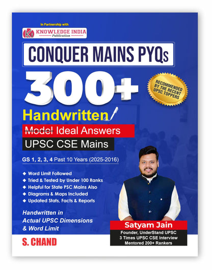 UPSC Conquer Mains PYQs 300+ Handwritten Notes Model Answers Book for UPSC CSE & State PSC Main Exam 2026 | 10 Year Exams PYQ GS General Studies Paper 1, 2, 3, 4 | Diagrams, Maps (in English) 2025-26