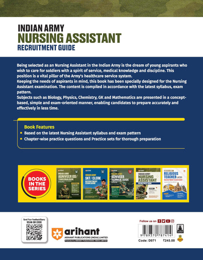 Arihant Indian Army Nursing Assistant Recruitment Exam | Complete Syllabus Coverage, Chapterwise PYQs, Maths Formulas | English Medium
