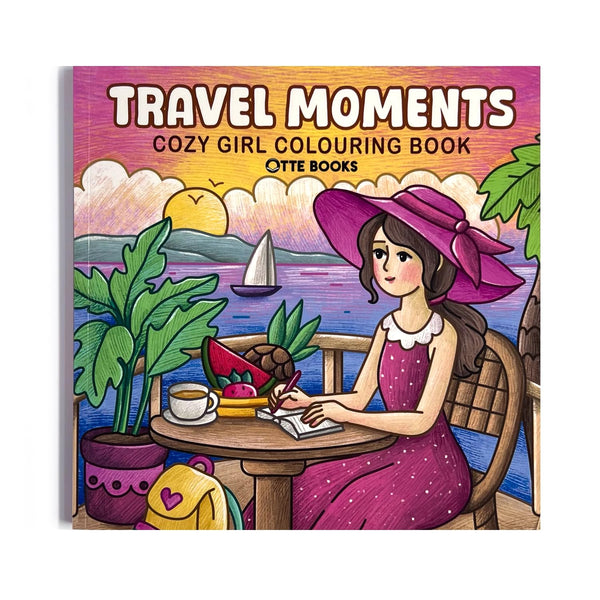 Travel Moments - Cozy Girl Colouring Book for Teens and Adults | 120 gsm thick pages | 40 Hand-drawn, Simple Cozy Designs for Stress Relief & Relaxation, Perfect for Beginners