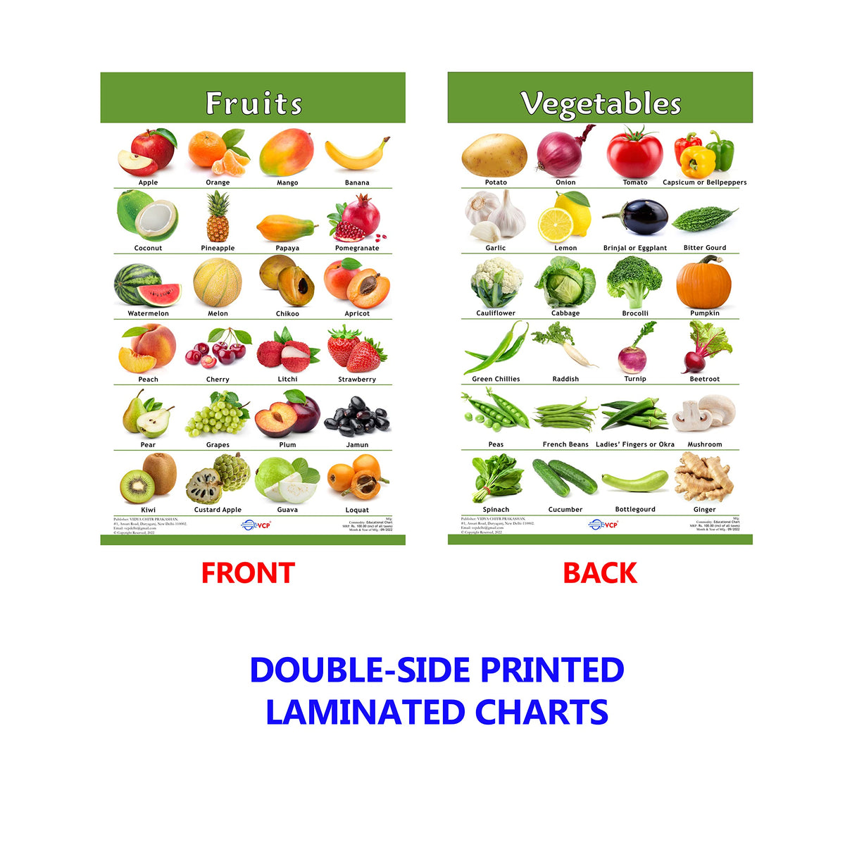 VCP Early Learning Educational Chart Set for Kids | Set of 12 LAMINATED Paper Charts (Printed on Both Sides) | Non-Tearable and Waterproof | Size : 31 x 46 cm | Alphabet, Numbers, Animals..