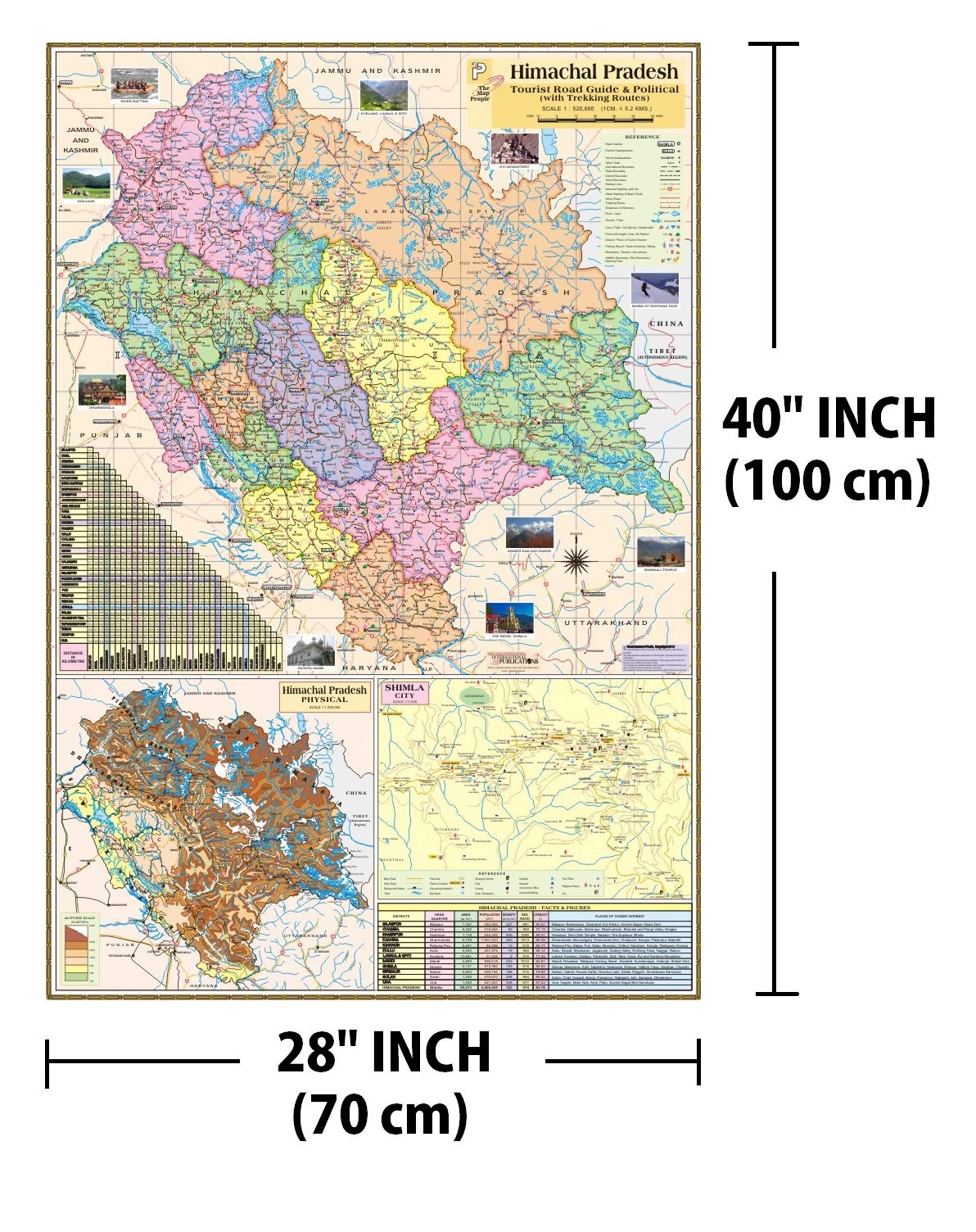 HIMACHAL PRADESH MAP size : 100x70 centimeter (40"x28" inch) With Fact & Figure District Area, Population, Density, Literacy, Places of Tourist Interest Etc.