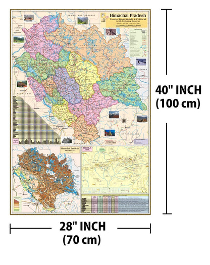 HIMACHAL PRADESH MAP size : 100x70 centimeter (40"x28" inch) With Fact & Figure District Area, Population, Density, Literacy, Places of Tourist Interest Etc.