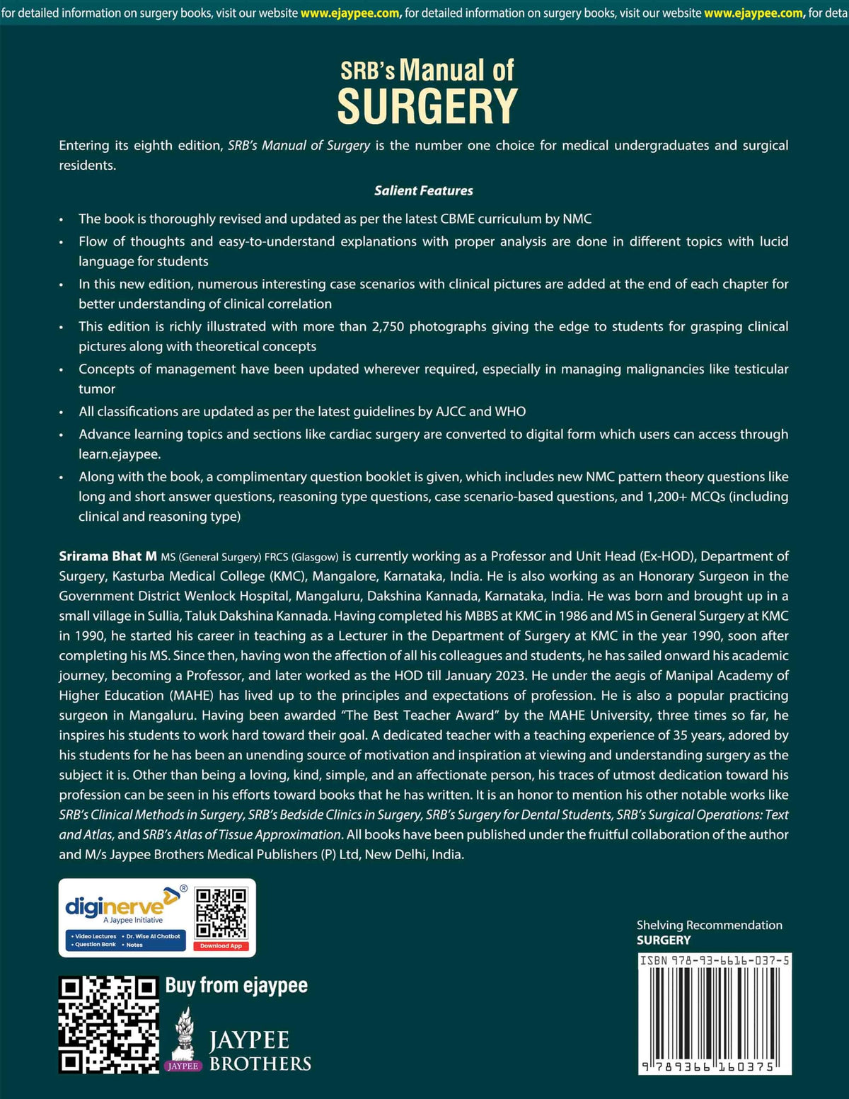 SRB's Manual of Surgery, 8/E for MBBS Students, Surgical Residents and NEET PG Aspirants | Includes Complimentary Exam Prep Booklet: 2,750+ Clinical Photographs, Case Scenarios, and 1,000+ MCQs