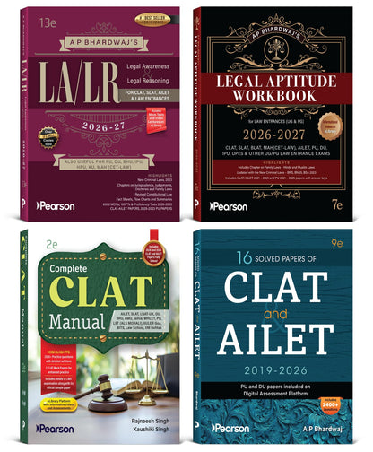 Pearson Complete CLAT Manual + 16 Solved Papers CLAT & AILET 2019–2026 + Legal Awareness & Reasoning + Legal Aptitude Workbook 2026–27 | For CLAT, ... Law Entrances | PYQs, 6000+ MCQs & Mock Tests