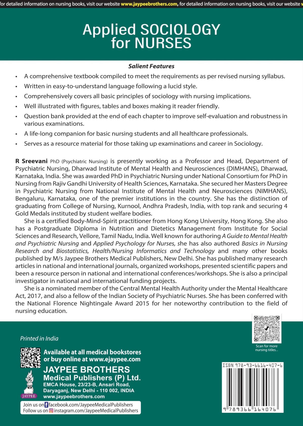 Applied Sociology for Nurses, 3/E for BSc Nursing 1st Semester | INC Syllabus Textbook with Figures, Tables and Boxes | Complementary Online Resource Flashcard & MCQs with Answers