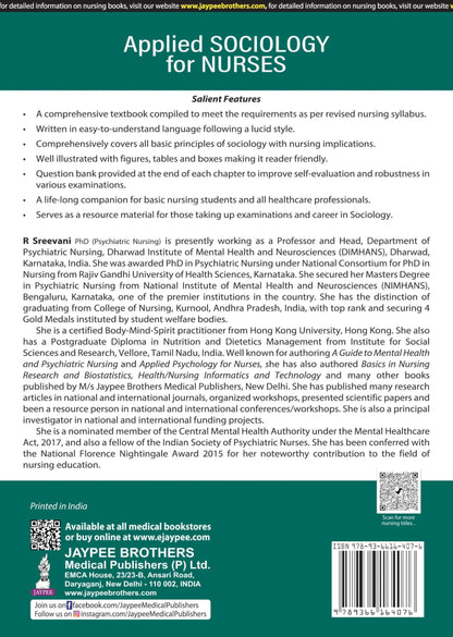 Applied Sociology for Nurses, 3/E for BSc Nursing 1st Semester | INC Syllabus Textbook with Figures, Tables and Boxes | Complementary Online Resource Flashcard & MCQs with Answers