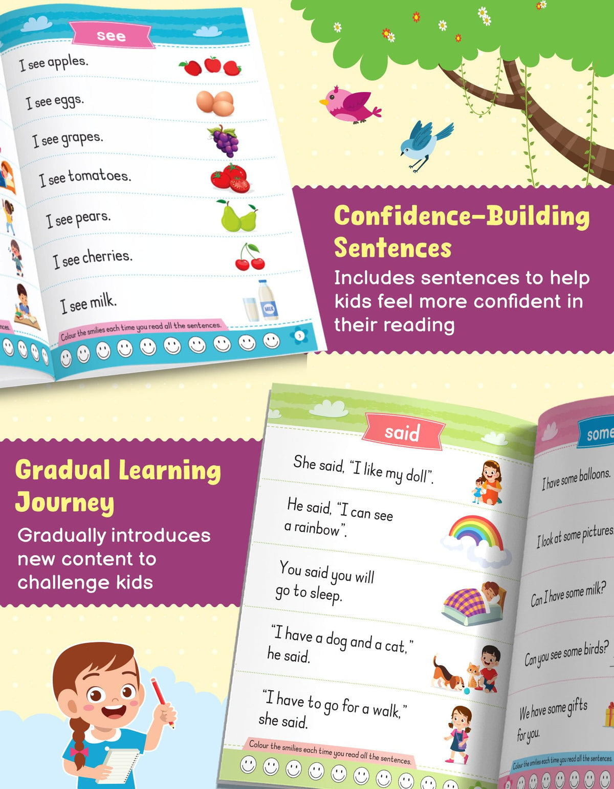 Sight Words & Sentences Book for Kids 4+ Years | 55 Essential Sight Words with Colourful Pictures | Early Learning Book for Preschool & Kindergarten