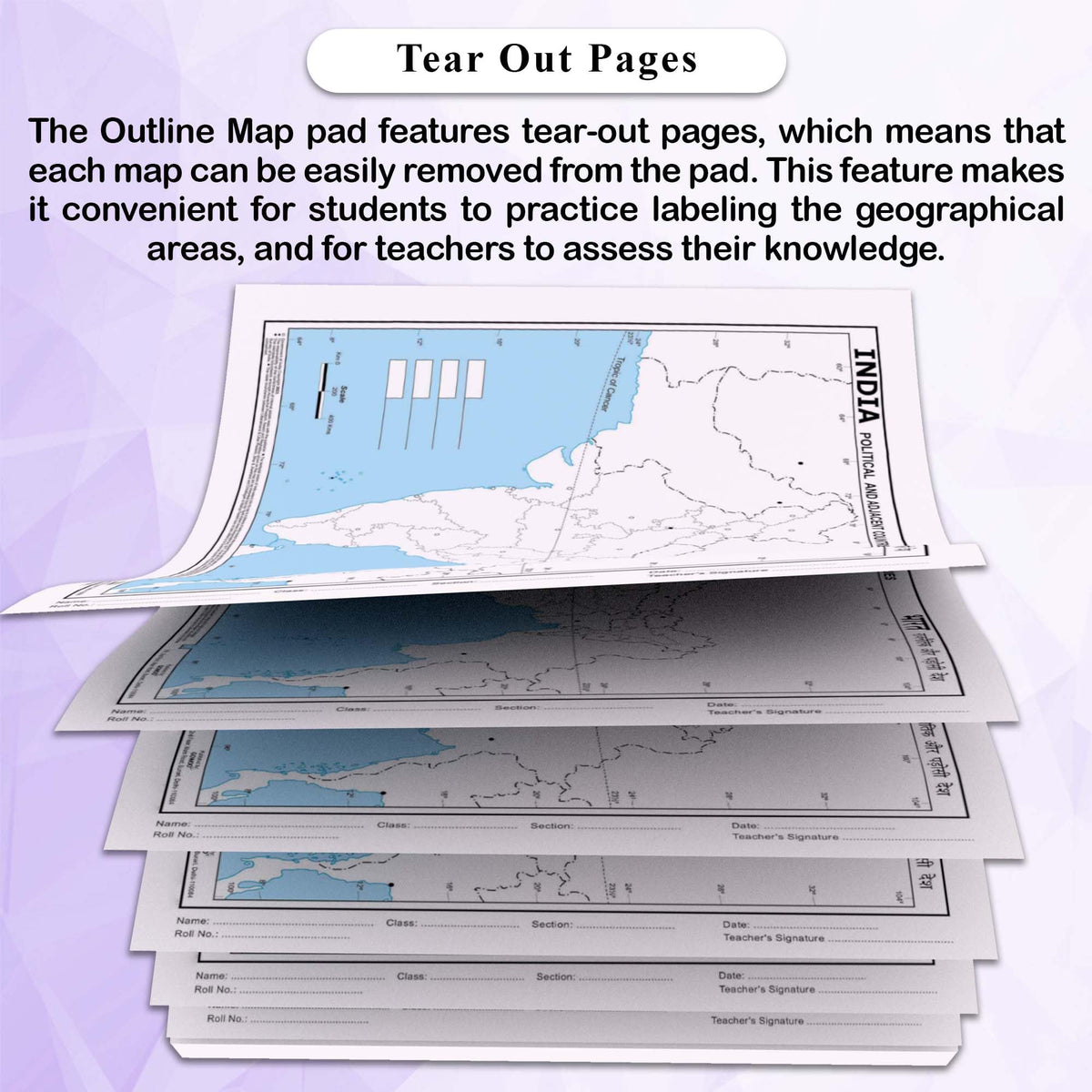 SMALL - 100 INDIA POLITICAL OUTLINE MAP FOR SCHOOL | 100 Tear-Out Sheets for Mapping and Charting Practice