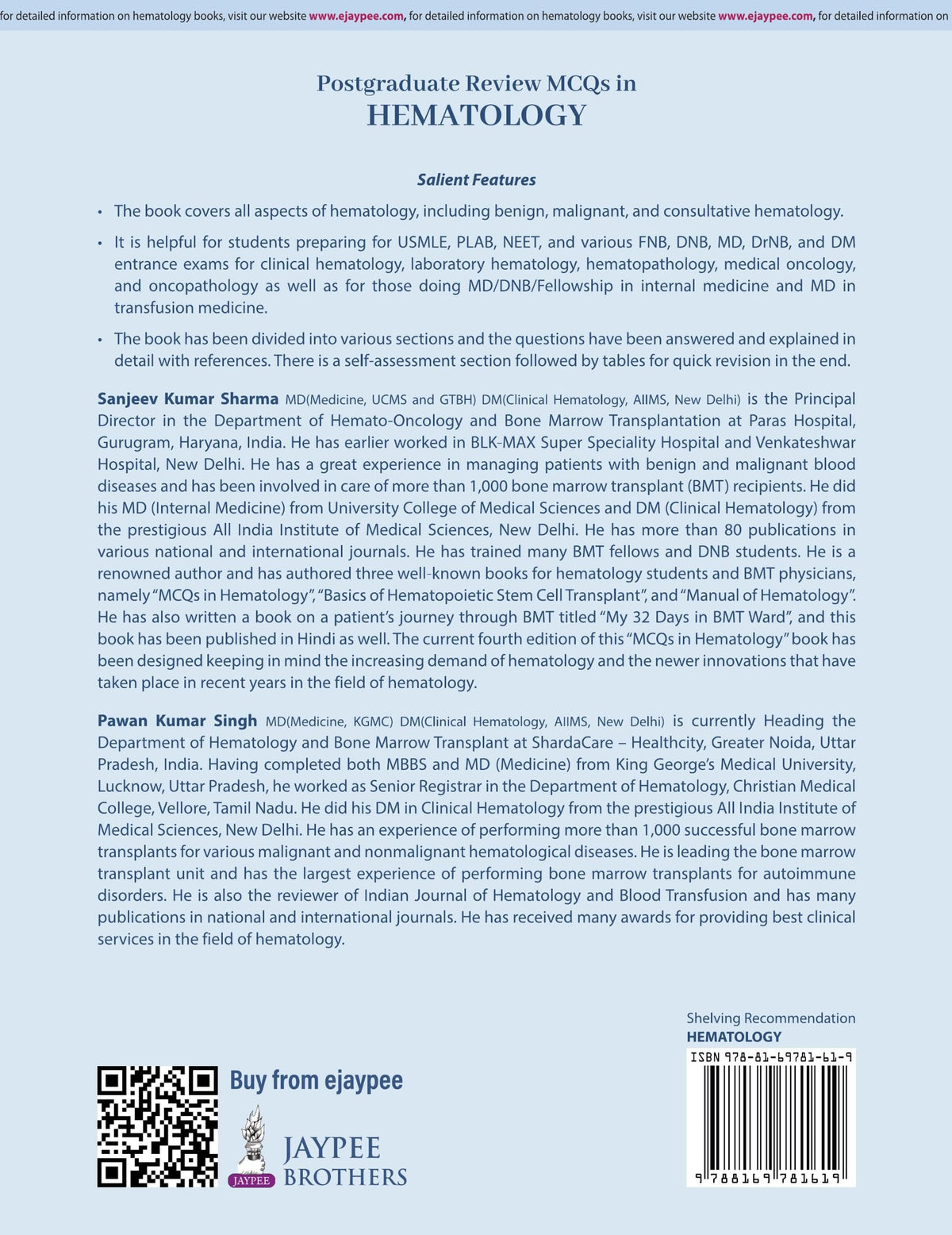 Postgraduate Review: MCQs in Hematology, 4/E for DM/DNB/FNB/MD and Fellowship Entrance Exams | Updated with CAR-T Cell Therapy, Hematopathology and Image-Based Questions | USMLE, PLAB, NEET SS Prep