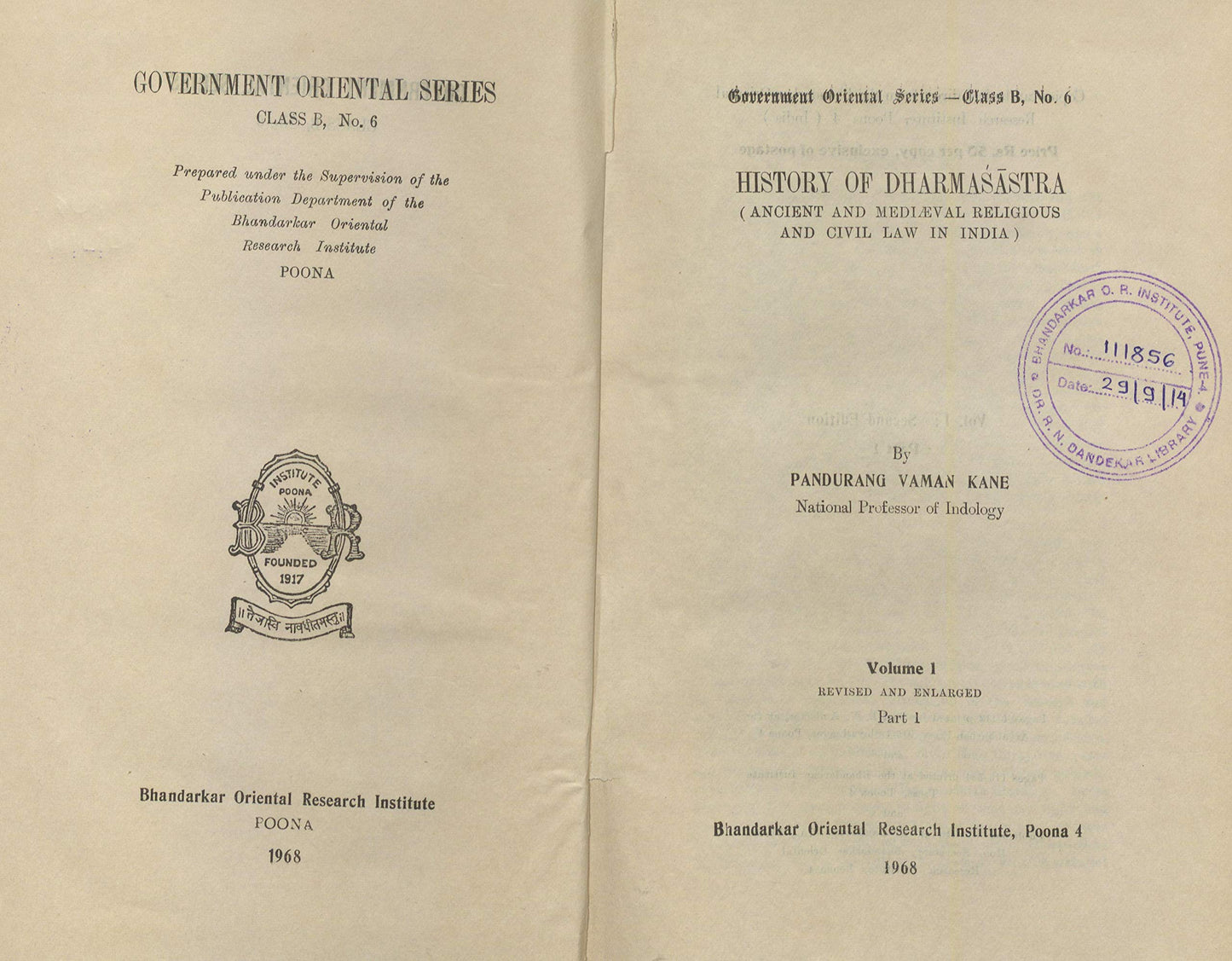 History of Dharmasastra: Vol. 1, Part I book cover