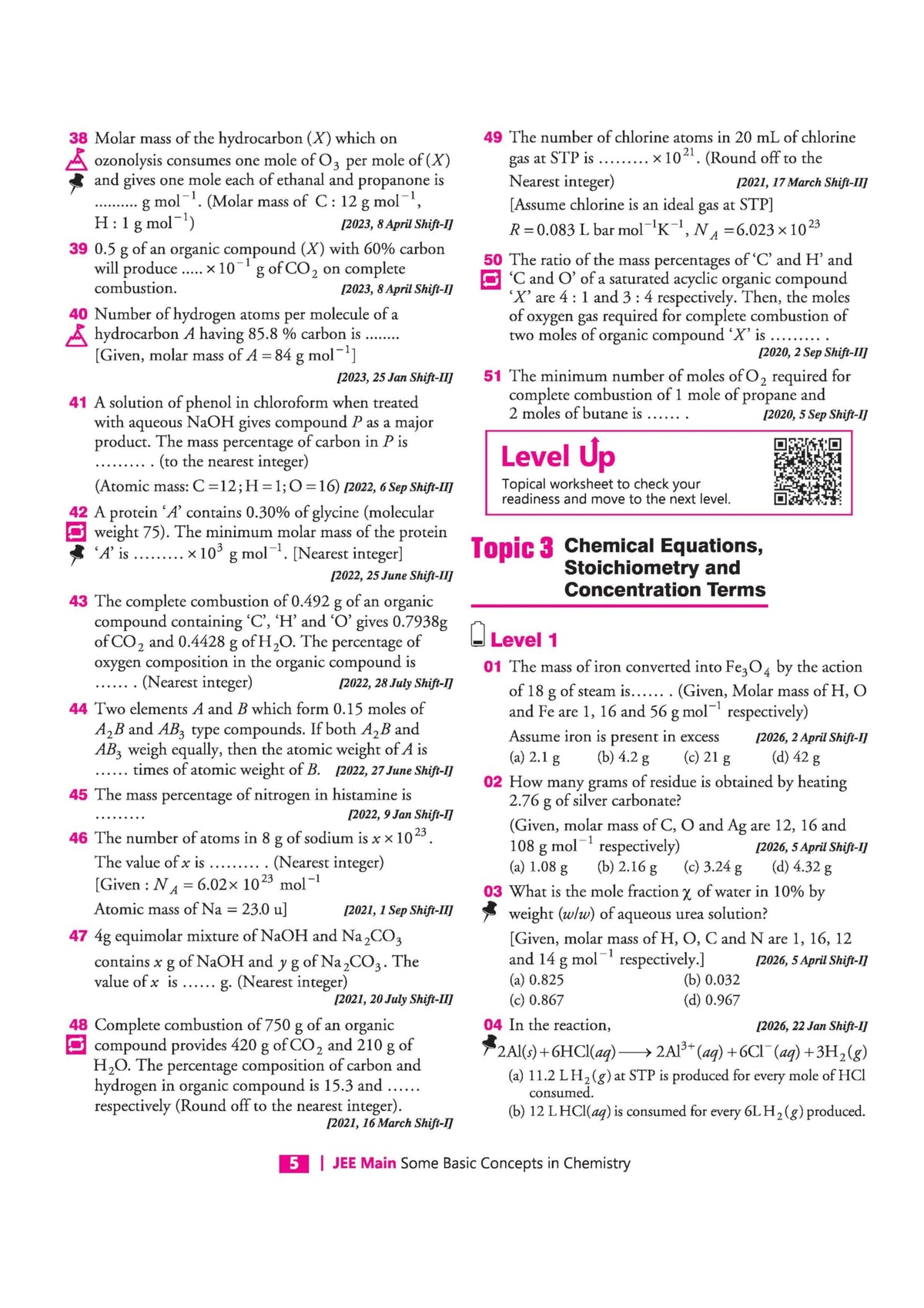 Arihant 25 Years JEE Main Chemistry | Chapterwise Topicwise Levelwise 3500+ MCQs (2026–2002) for JEE Main & AIEEE | NTA Authenticated Answers & Topicwise Worksheets | Key Ideas, Concept Enhancer