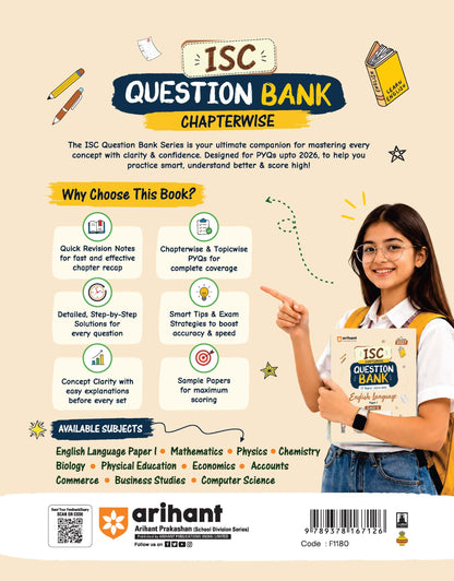 Arihant ISC Question Bank Class 12 English Language (Paper I) For Exam 2027 | 17 Years Chapterwise & Topicwise PYQs (2026-2010) with Detailed Step-by-Step Answers,Examiner's Comments & 3 Sample Papers