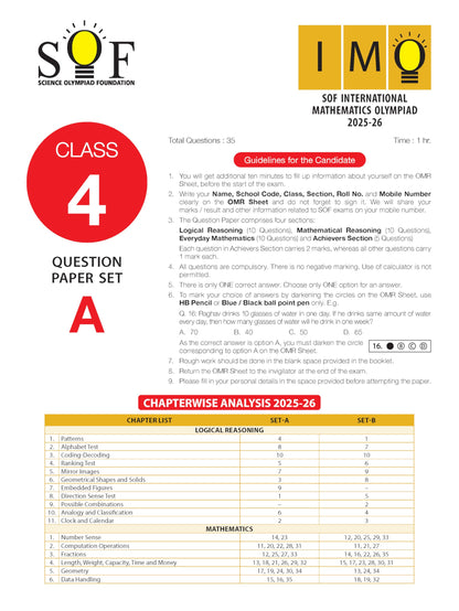 MTG IMO Olympiad 10 Previous Years Papers Class 4 Mathematics (2025-2021 Set A & B) - Model Test Papers with 24 Sample OMR Sheets | PYQ Book For SOF Olympiad 2026-27 Exam