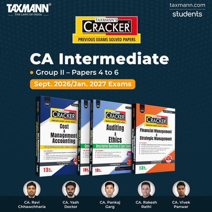 Taxmann's CRACKER COMBO for CA Inter | Sept. 2026/Jan. 2027 Exams | Group II – Papers 4 to 6 | CRACKER Series | CMA, Auditing, and FM SM | June 2026 Edition | Set of 3 Books