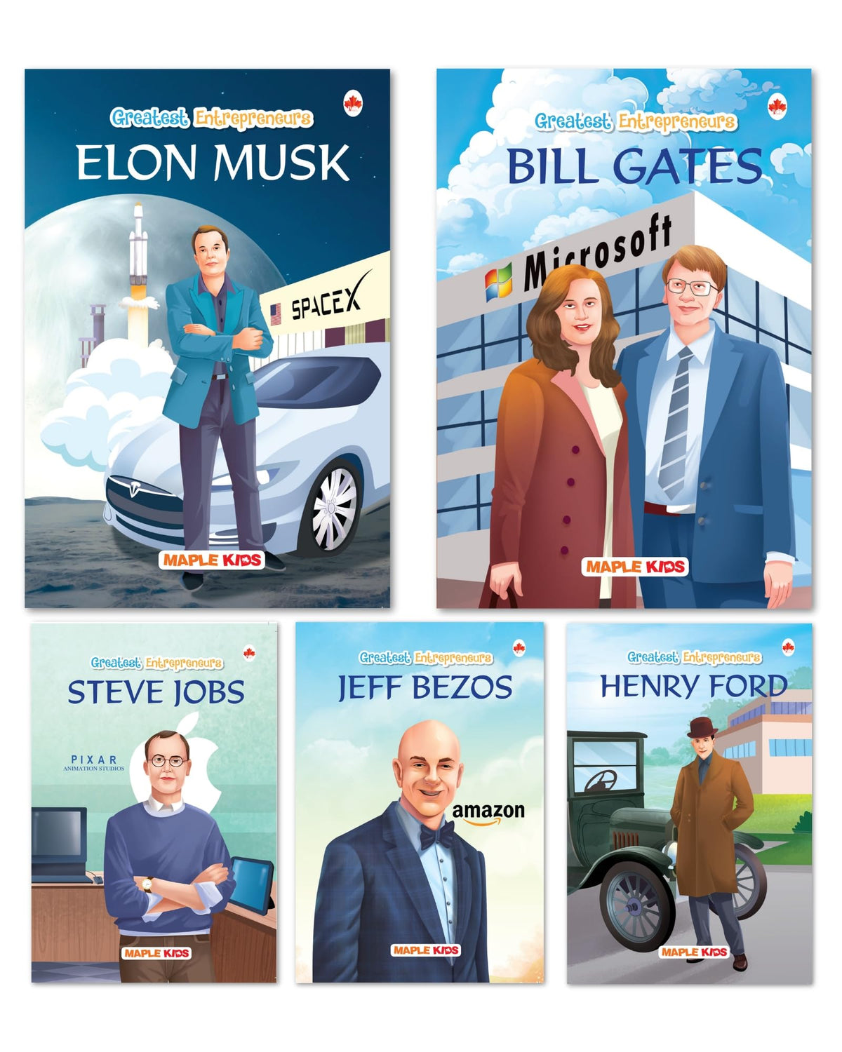 Story Books for Kids - World's Greatest Entrepreneurs (Set of 5 Books) (Illustrated) - Biographies for Kids - Elon Musk, Bill Gates, Jeff Bezos, Steve Jobs, Henry Ford - Age 6+