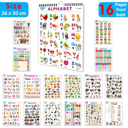 My First ALL IN ONE SPIRAL CHART : With 16 Topics ( Big Fonts and Realistic Pictures) | Gift Set For Kids