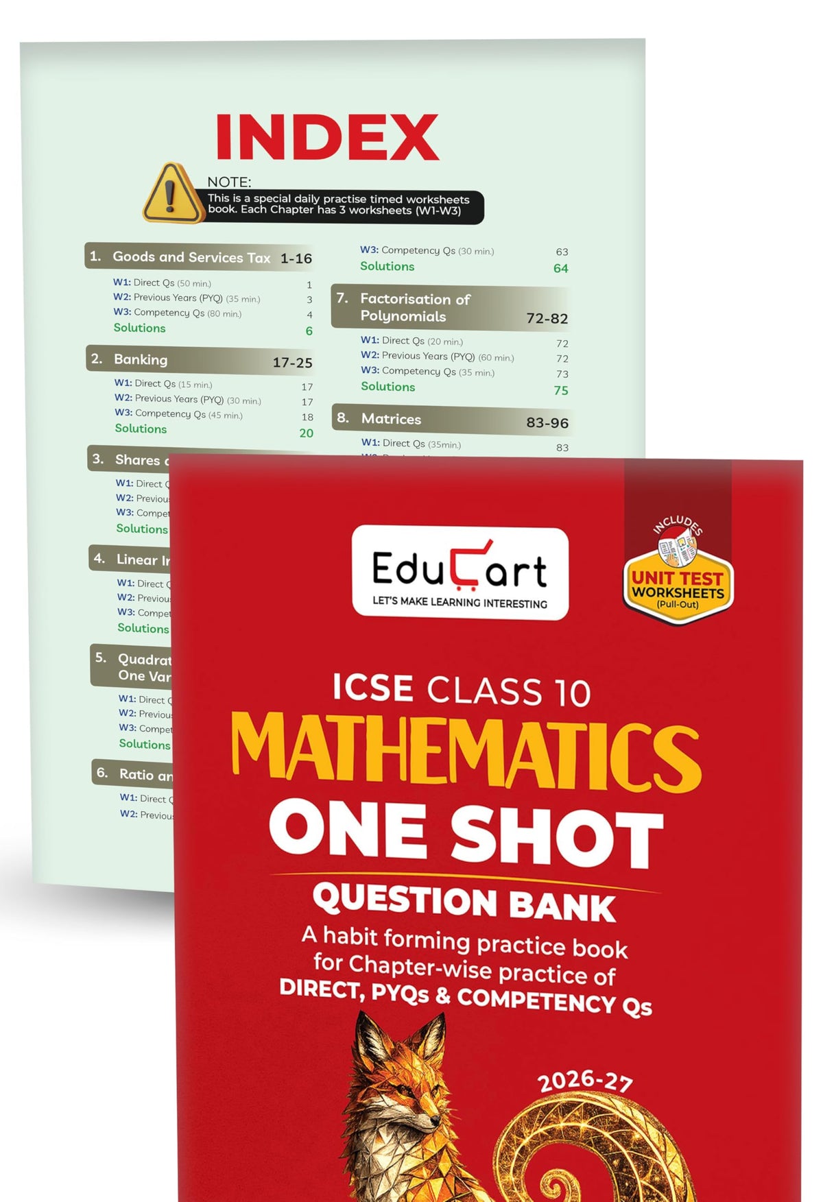 Educart ICSE Class 10 One Shot Question Bank 2027 (Set of 8 Books) | Physics, Chemistry, Maths, Biology, English 1 & 2, Geography, History & Civics | 2026–27 Exam