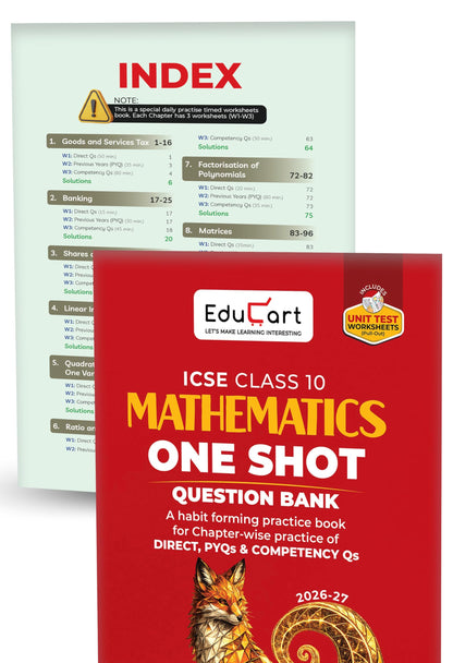 Educart ICSE Class 10 One Shot Question Bank 2027 (Set of 8 Books) | Physics, Chemistry, Maths, Biology, English 1 & 2, Geography, History & Civics | 2026–27 Exam