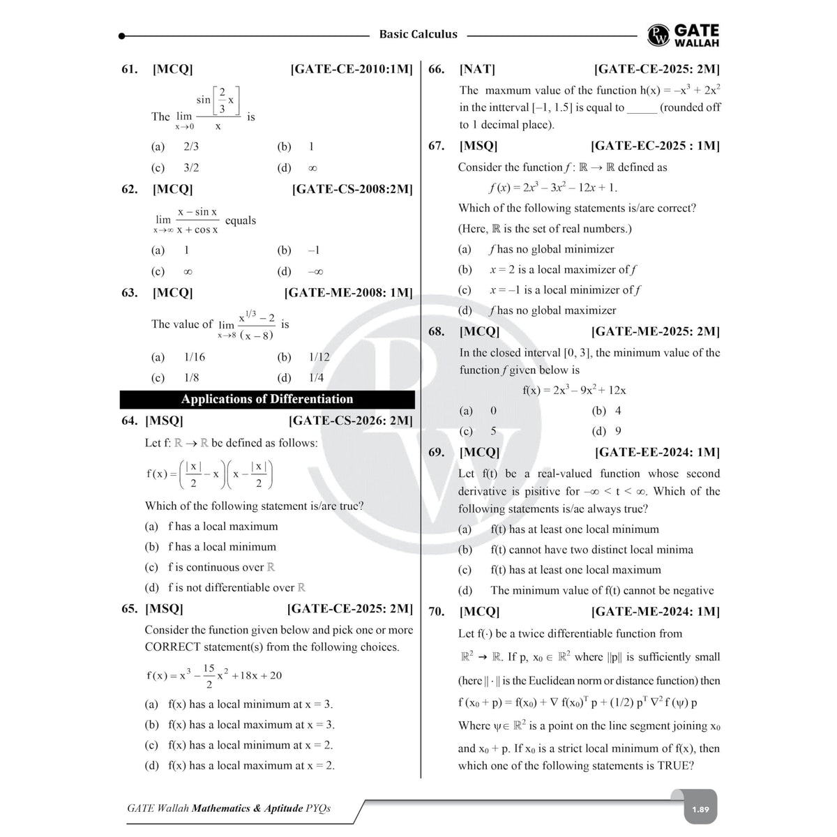 PW GATEWALLAH Engineering Mathematics & General Aptitude Topicwise Previous Year Solved Papers (2026 - 2008) with Video Solutions For 2027 Exams | Detailed Text Solutions