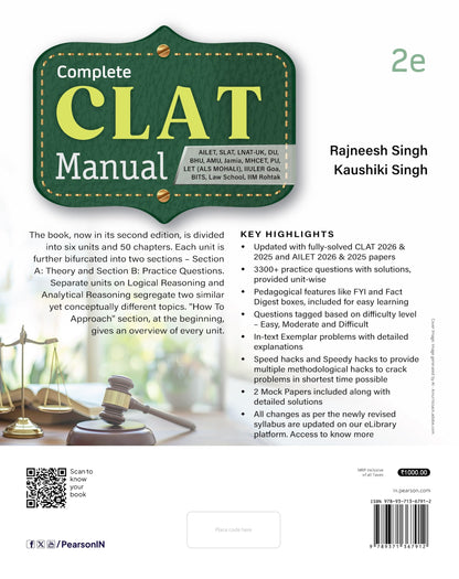 Pearson Complete CLAT Manual + 16 Solved Papers CLAT & AILET 2019–2026 + Legal Awareness & Reasoning + Legal Aptitude Workbook 2026–27 | For CLAT, ... Law Entrances | PYQs, 6000+ MCQs & Mock Tests
