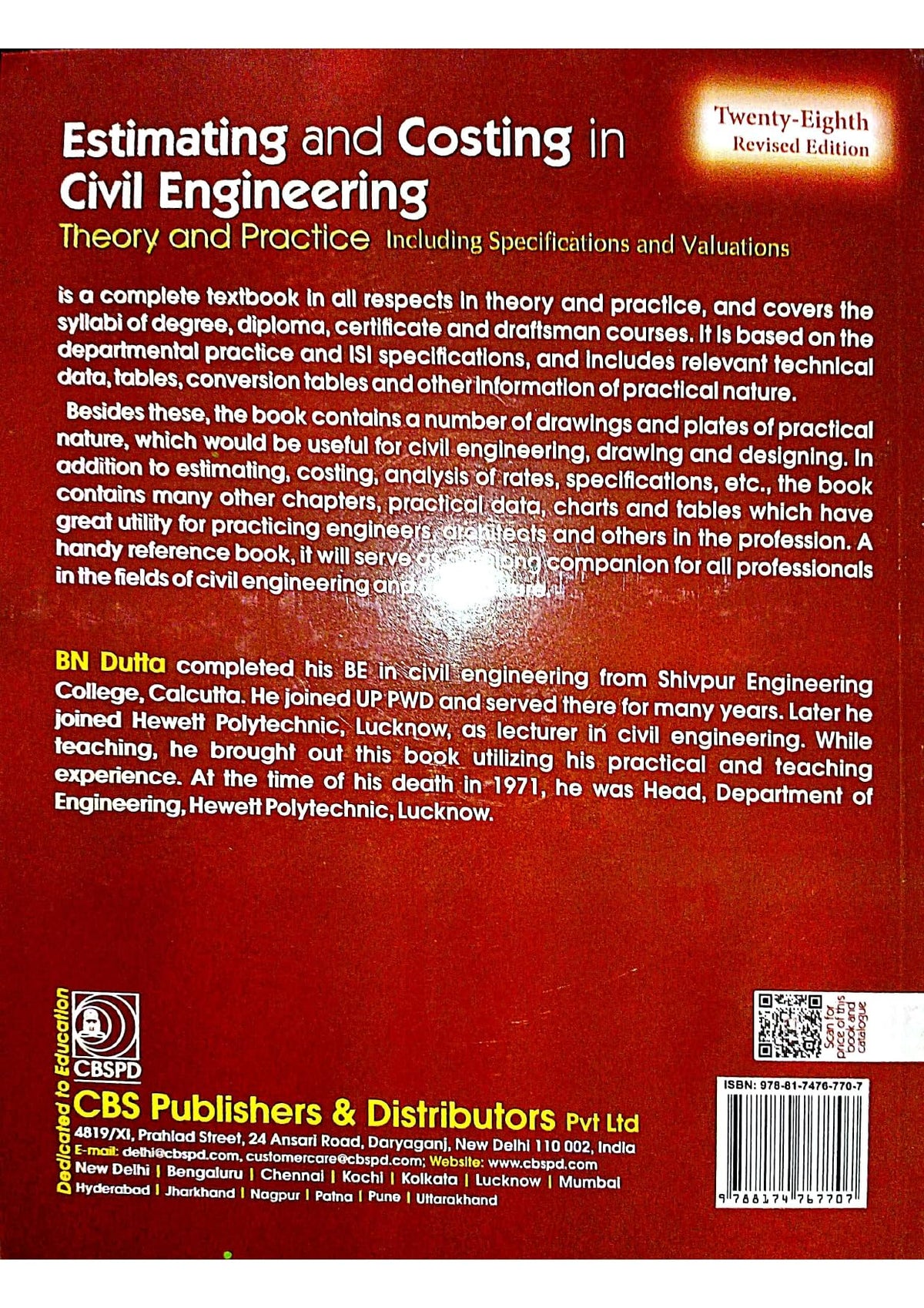 ESTIMATING AND COSTING IN CIVIL ENGINEERING (THEORY & PRACTICE), 28TH EDITION