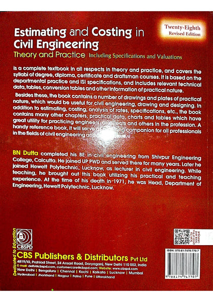 ESTIMATING AND COSTING IN CIVIL ENGINEERING (THEORY & PRACTICE), 28TH EDITION