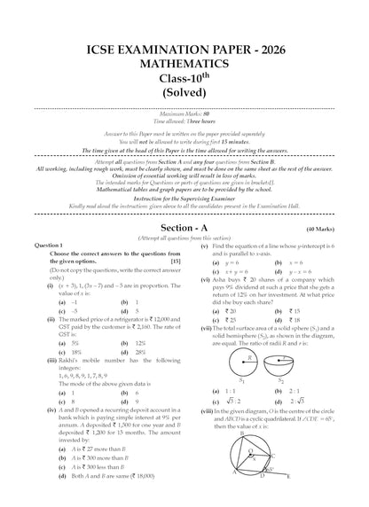 Oswaal Class 10 ICSE Question Bank Mathematics (2017-2026) | For 2027 Exam Chapter-wise & Topic-wise with Competency Based Questions | Includes 2026 Paper - fully solved | Self-Assessment Papers