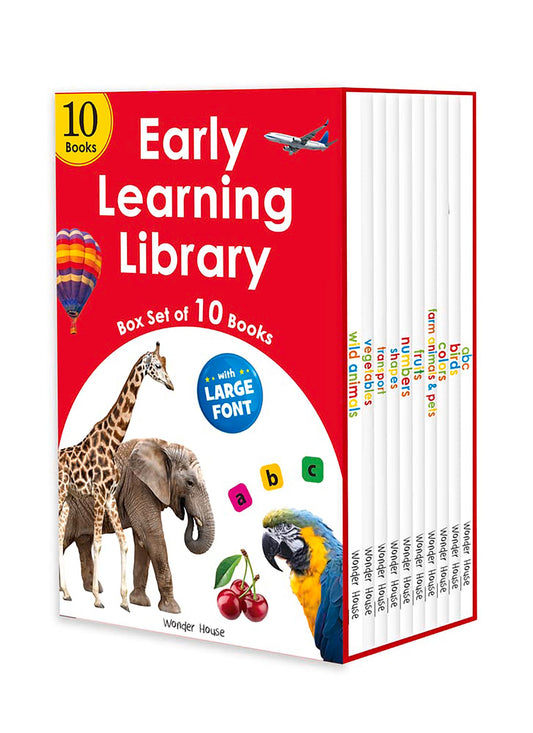 Early Learning Library (10 Board Book Set) | Ages 0–5 Years | Early Learning | Gift Set For Babies | Toddlers & Preschool Kids | Latest Edition | Abc | Numbers | Shapes | Colours | Animals | Transport